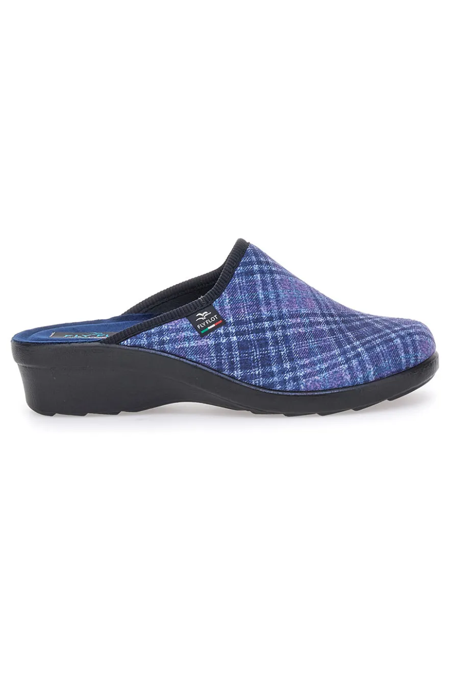 Pantofole blu a quadri con zeppa comfort Fly Flot 90L70T37NP