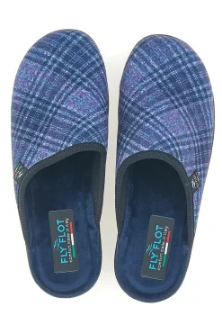 Pantofole blu a quadri con zeppa comfort Fly Flot 90L70T37NP