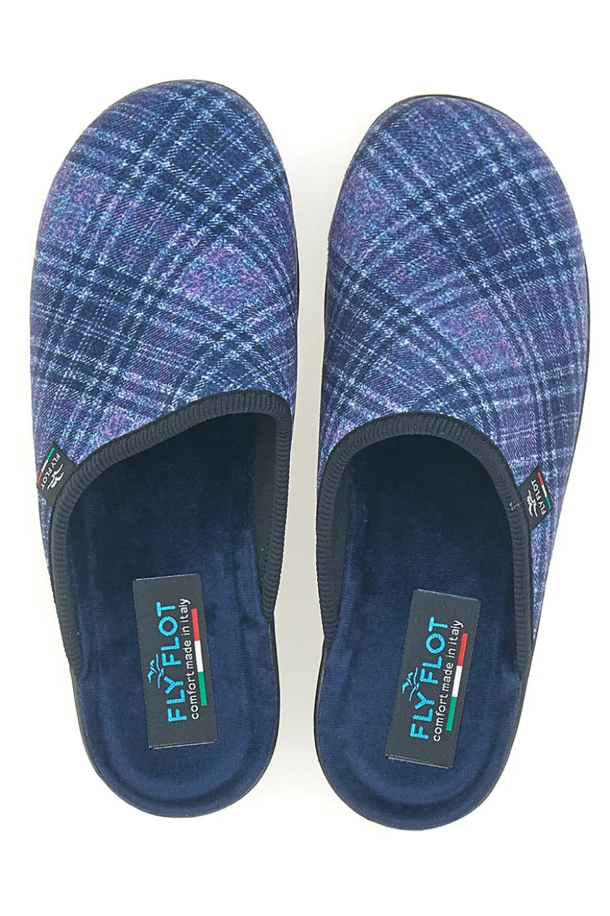 Pantofole blu a quadri con zeppa comfort Fly Flot 90L70T37NP
