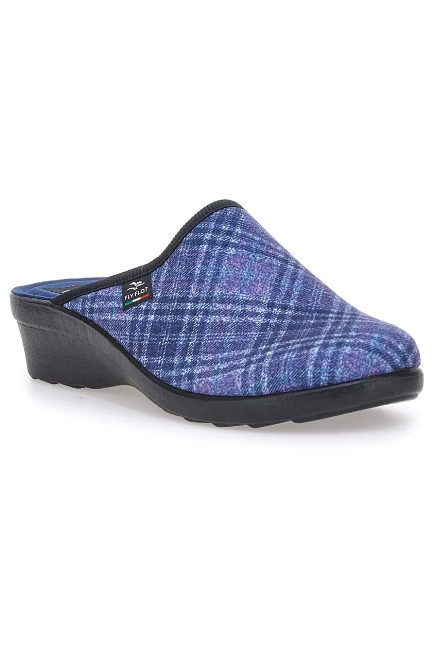 Pantofole blu a quadri con zeppa comfort Fly Flot 90L70T37NP