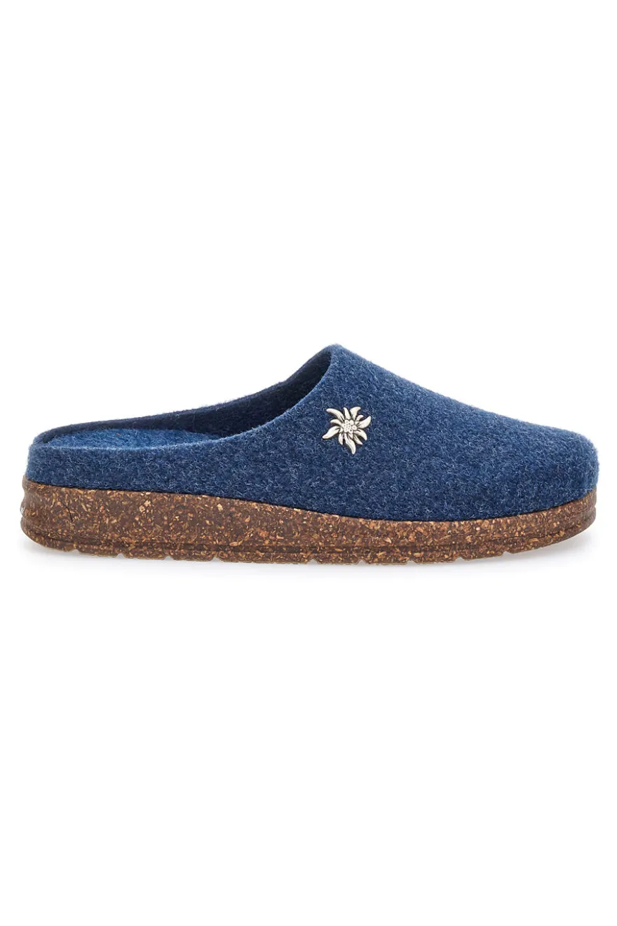 Pantofole Blu in Feltro con Fiore in Metallo e Plantare Estraibile Pittarello Stella Del Nord Bio6