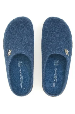 Pantofole Blu in Feltro con Fiore in Metallo e Plantare Estraibile Pittarello Stella Del Nord Bio6