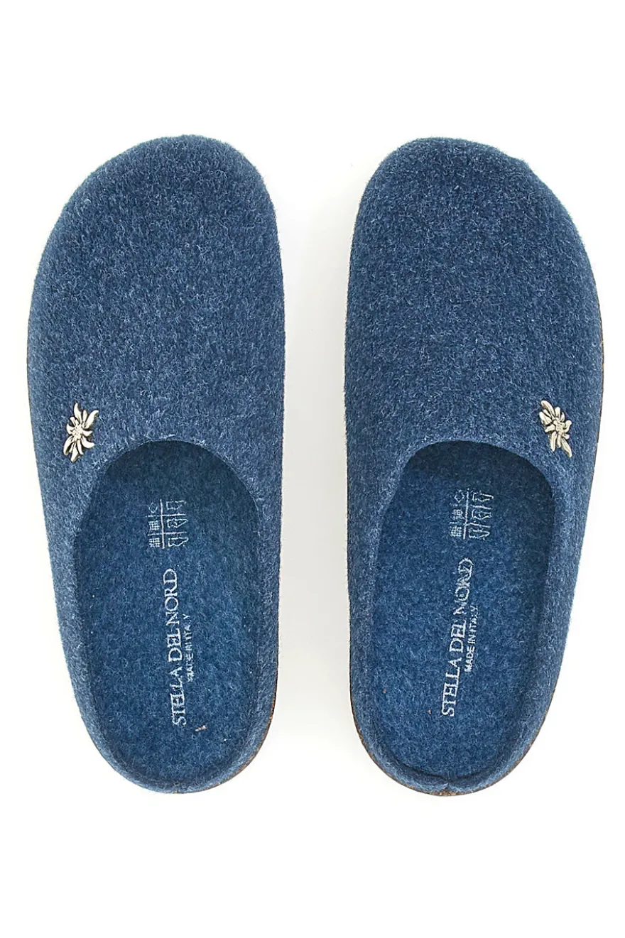 Pantofole Blu in Feltro con Fiore in Metallo e Plantare Estraibile Pittarello Stella Del Nord Bio6