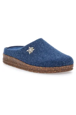 Pantofole Blu in Feltro con Fiore in Metallo e Plantare Estraibile Pittarello Stella Del Nord Bio6