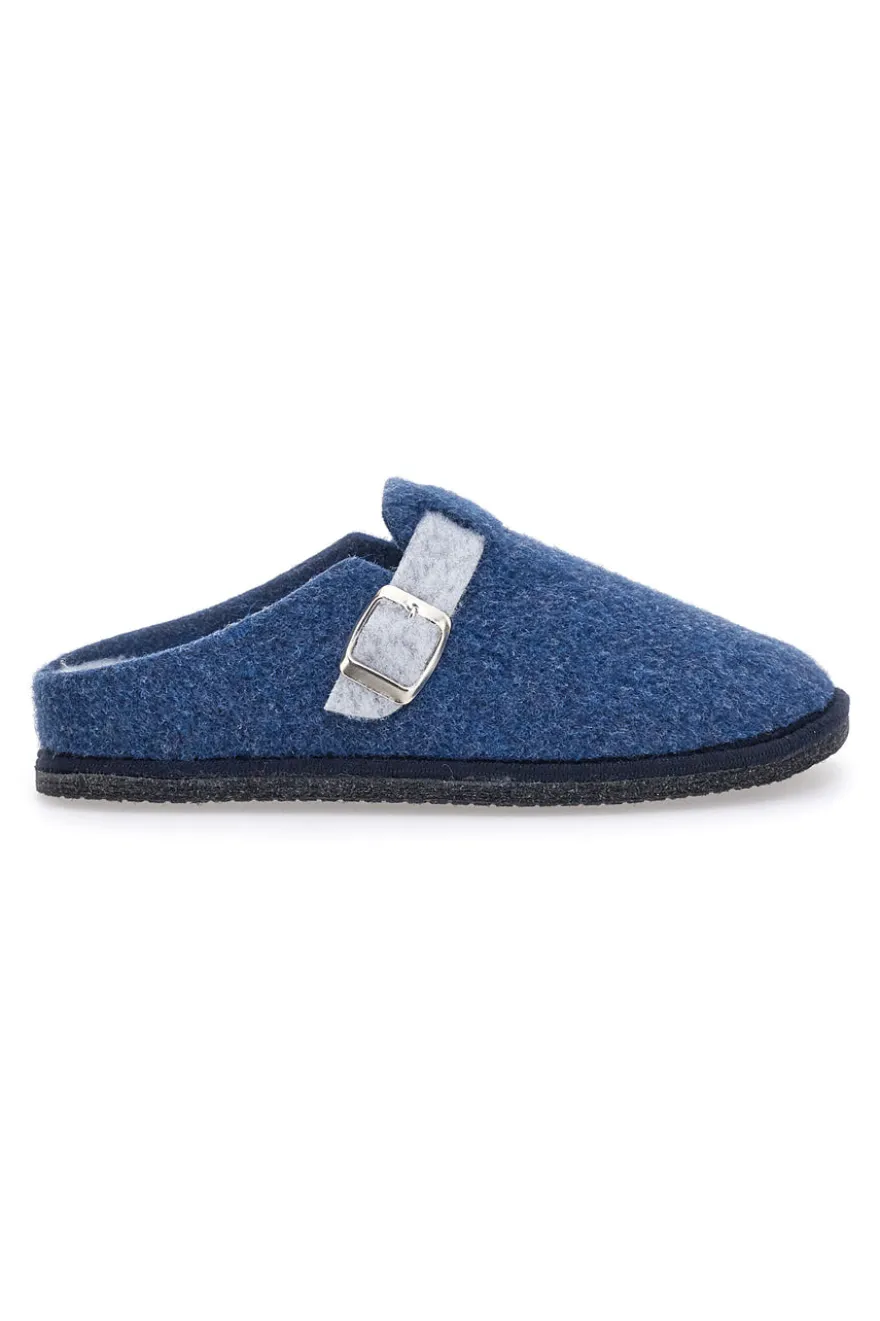 Pantofole Blu in Feltro con Fibbia e Plantare Estraibile Grazie 1