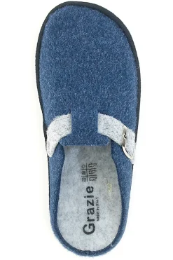 Pantofole Blu in Feltro con Fibbia e Plantare Estraibile Grazie 1