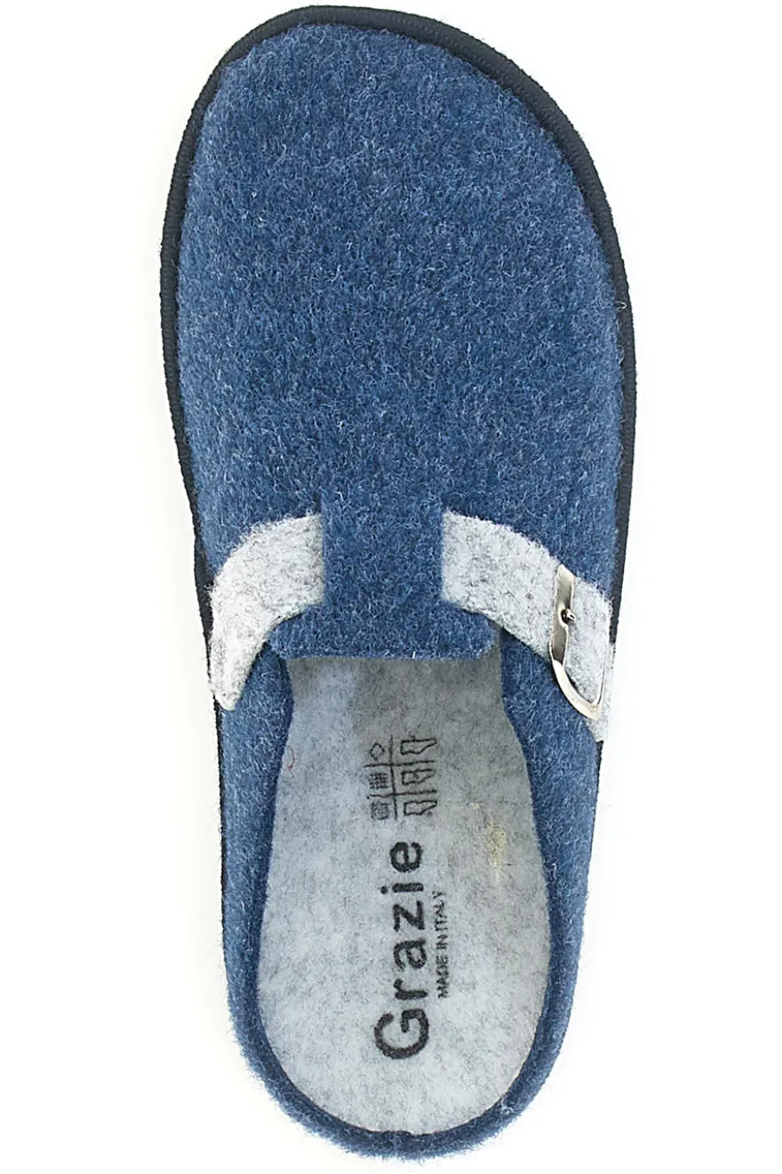 Pantofole Blu in Feltro con Fibbia e Plantare Estraibile Grazie 1