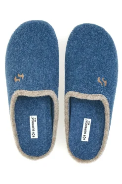 Pantofole blu in feltro con profilo a contrasto Superga S10S225