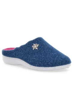 Pantofole Blu in Feltro con Fiorellino in Metallo e Plantare Estraibile Grazie 3001d