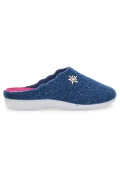 Pantofole Blu in Feltro con Fiorellino in Metallo e Plantare Estraibile Grazie 3001d