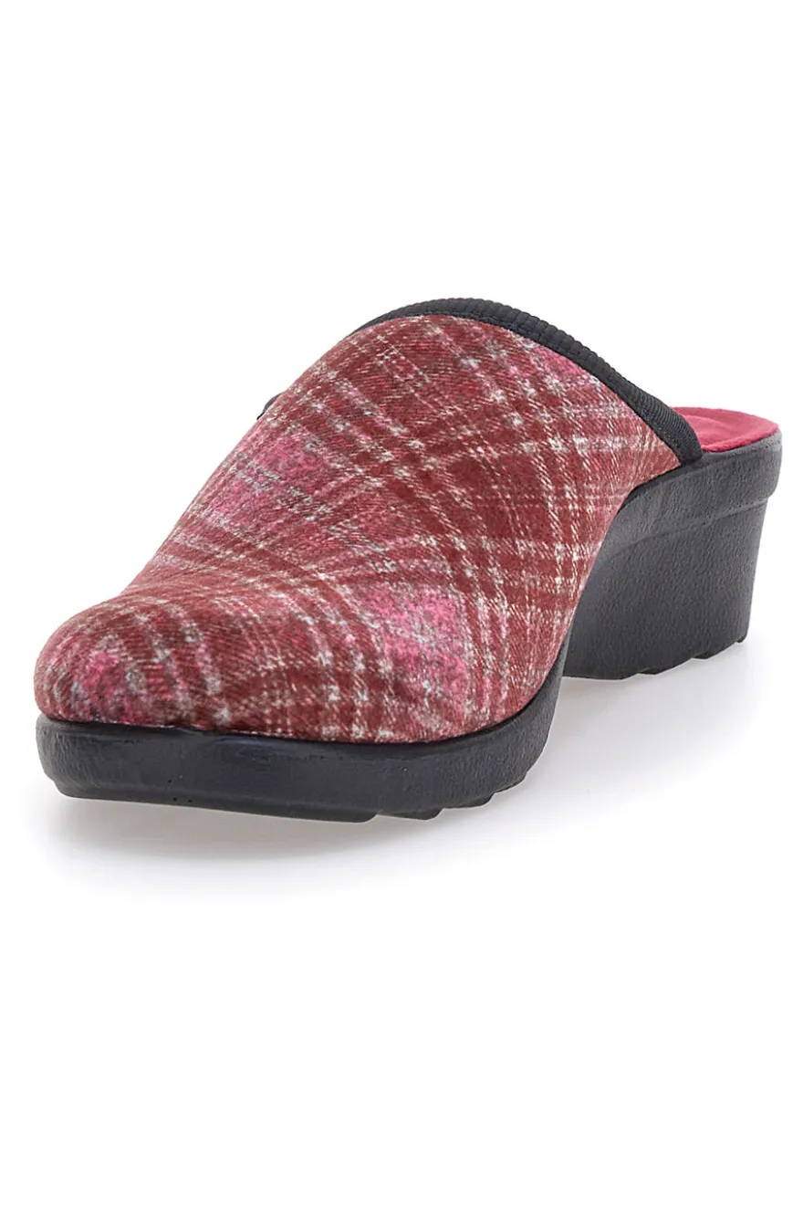 Pantofole bordò a quadri con zeppa comfort Fly Flot 90L70T37NP