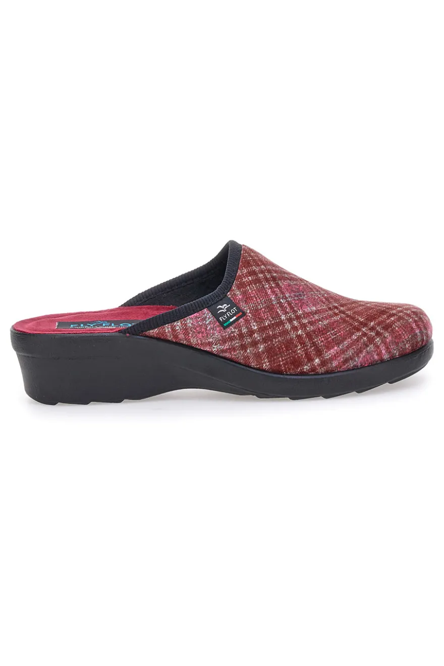 Pantofole bordò a quadri con zeppa comfort Fly Flot 90L70T37NP