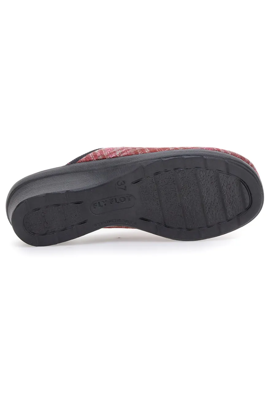Pantofole bordò a quadri con zeppa comfort Fly Flot 90L70T37NP