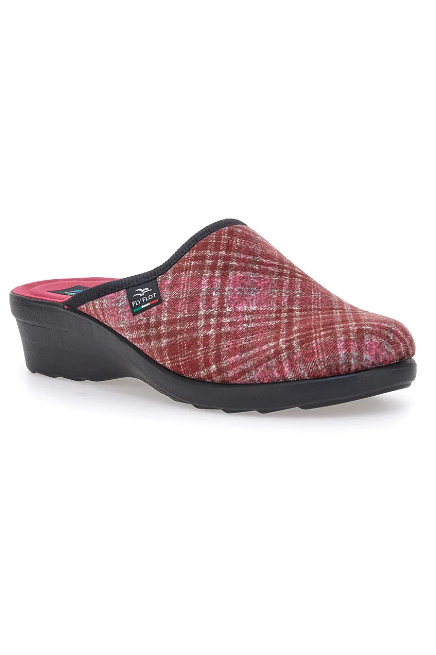 Pantofole bordò a quadri con zeppa comfort Fly Flot 90L70T37NP