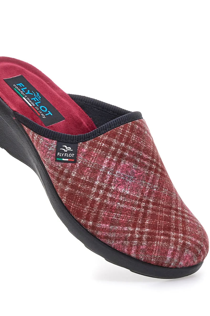 Pantofole bordò a quadri con zeppa comfort Fly Flot 90L70T37NP