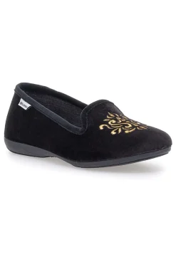 Pantofole Cibatte nere con ricamo dorato Superga S10U272