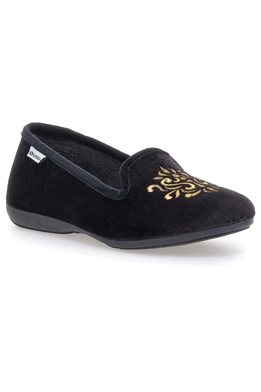 Pantofole Cibatte nere con ricamo dorato Superga S10U272