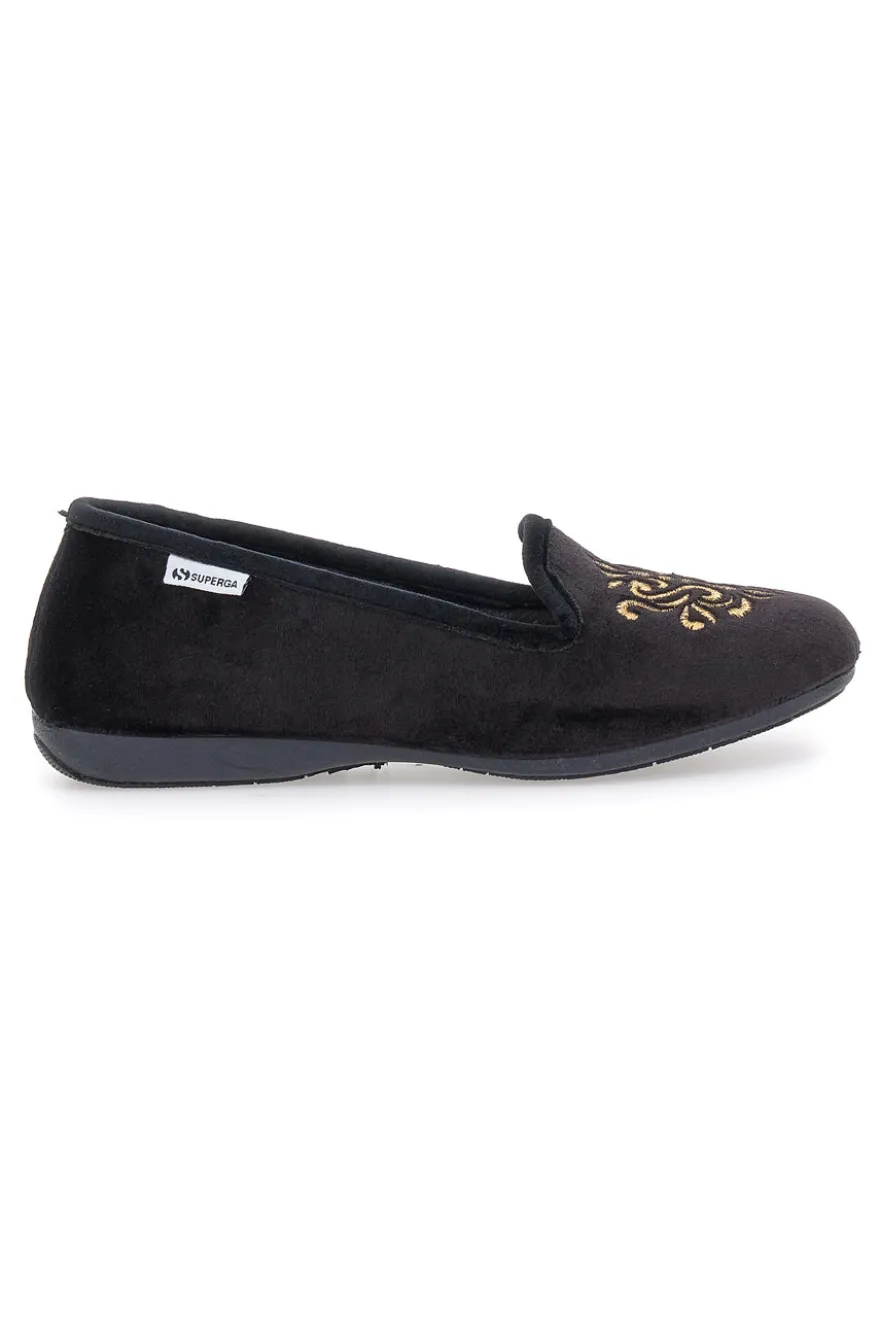 Pantofole Cibatte nere con ricamo dorato Superga S10U272