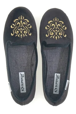 Pantofole Cibatte nere con ricamo dorato Superga S10U272