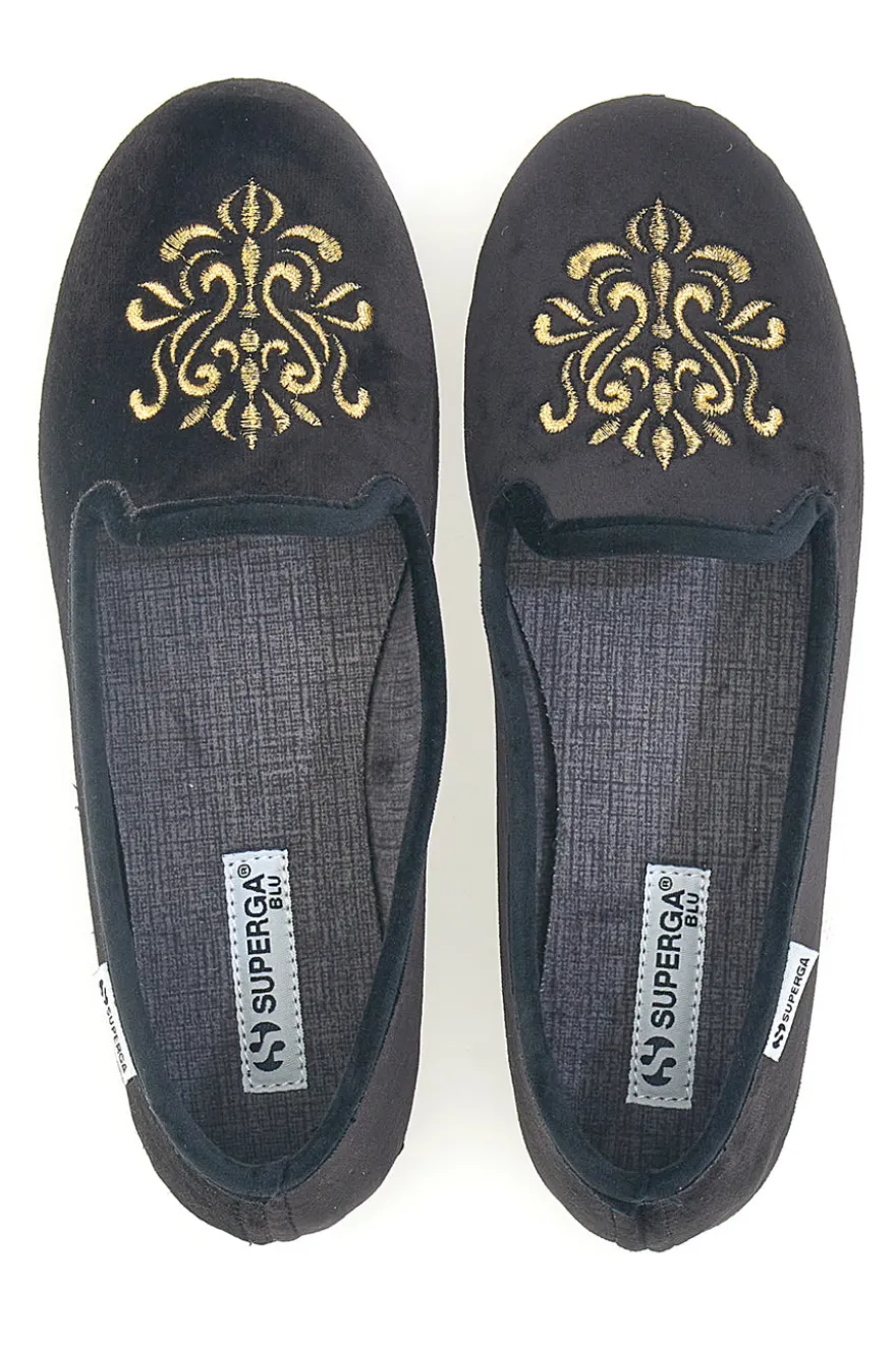 Pantofole Cibatte nere con ricamo dorato Superga S10U272