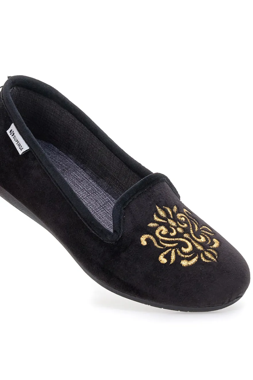 Pantofole Cibatte nere con ricamo dorato Superga S10U272