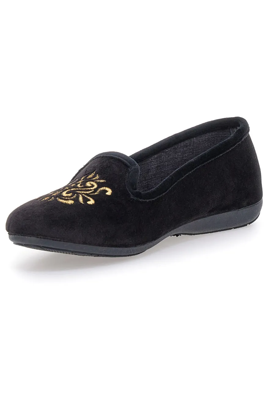Pantofole Cibatte nere con ricamo dorato Superga S10U272