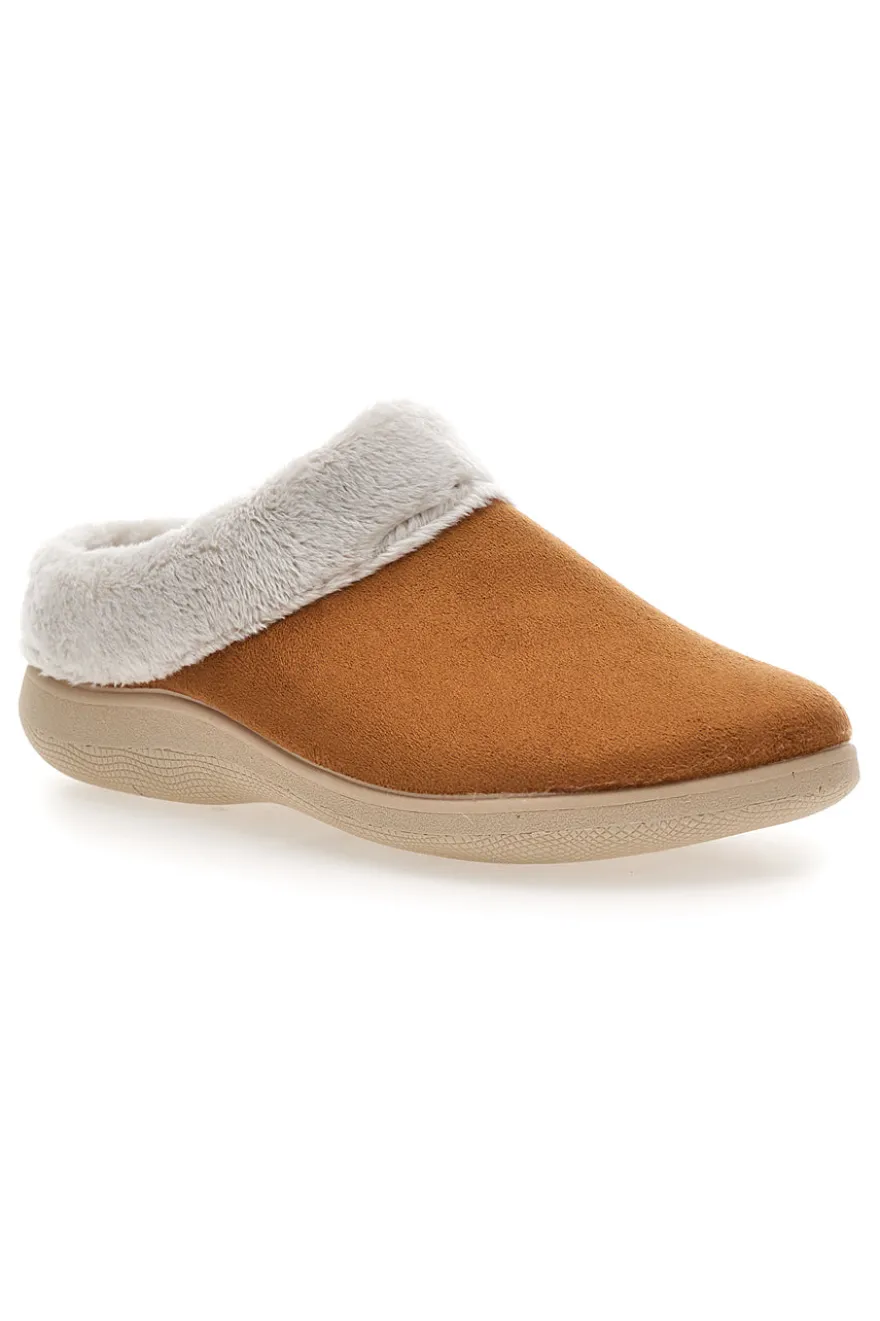Pantofole color cuoio con bordo in pelo Dorea SE350