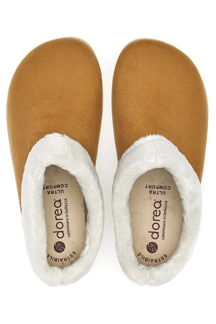 Pantofole color cuoio con bordo in pelo Dorea SE350