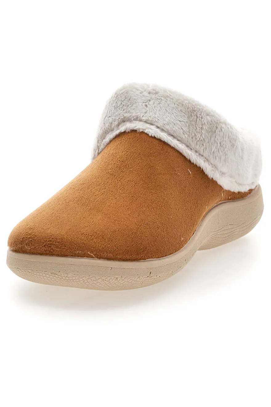 Pantofole color cuoio con bordo in pelo Dorea SE350