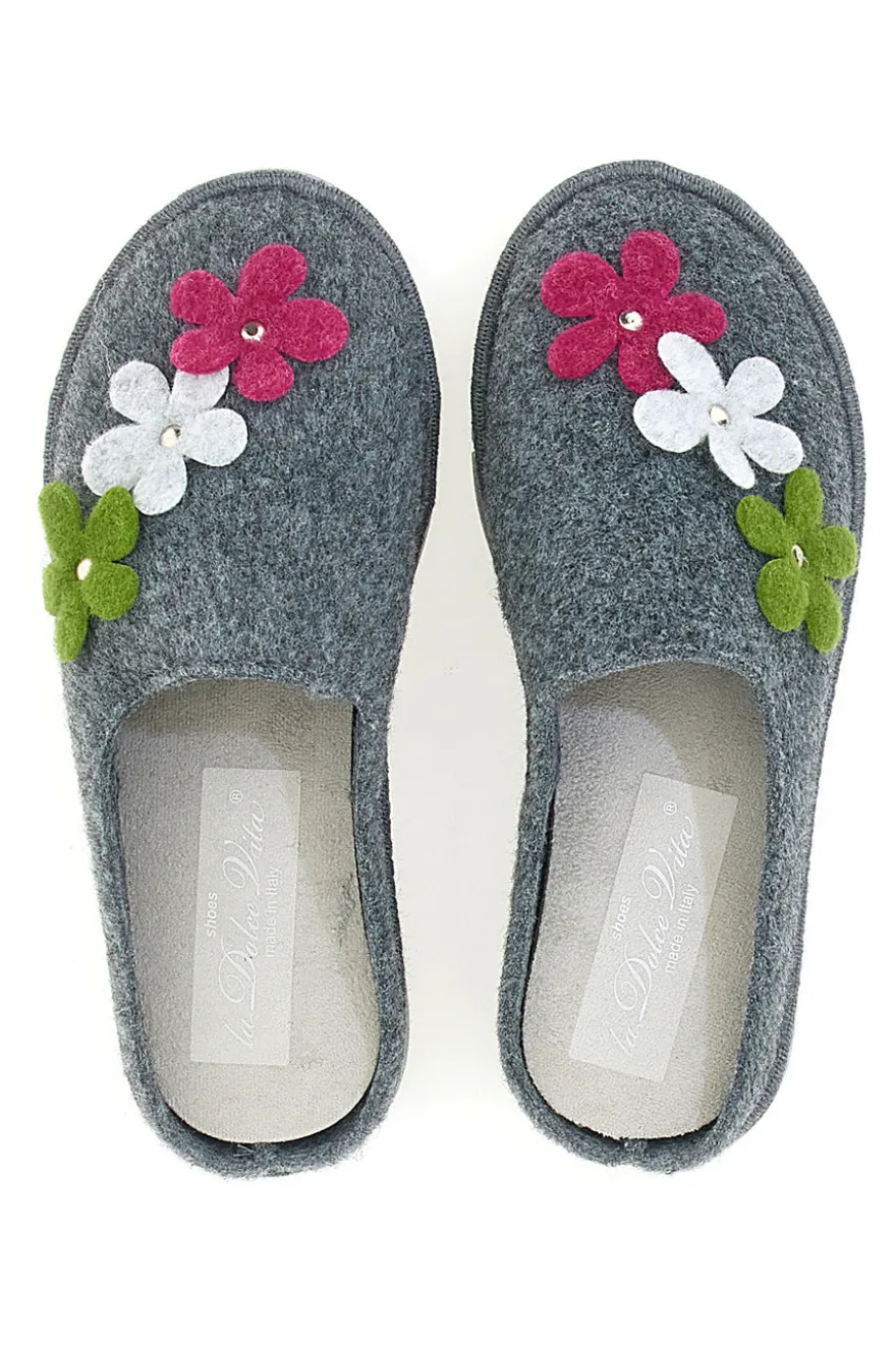 Pantofole Grigie con Fiori DOLCE VITA 045