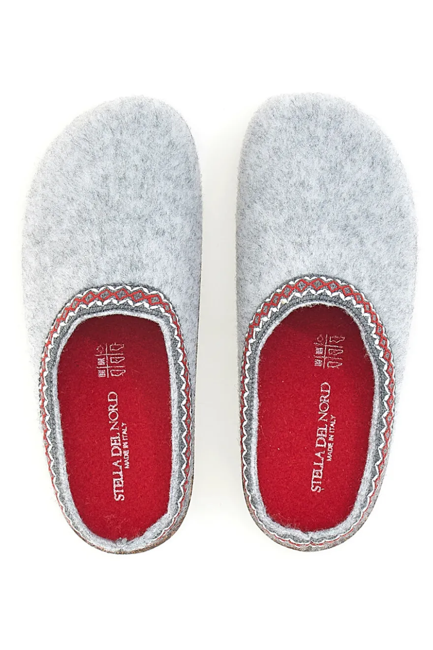 Pantofole Grigie in Feltro con Bordo Ricamato e Plantare Estraibile Pittarello Stella Del Nord Bio2