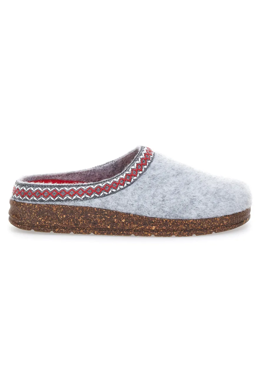 Pantofole Grigie in Feltro con Bordo Ricamato e Plantare Estraibile Pittarello Stella Del Nord Bio2