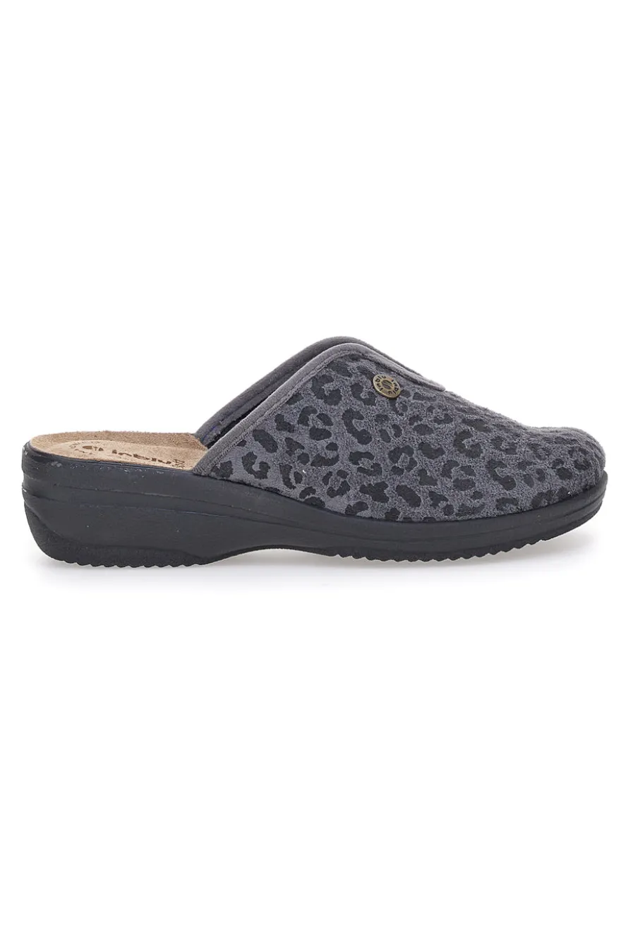 Pantofole grigie motivo animalier con sottopiede in pelle Inblu 16L