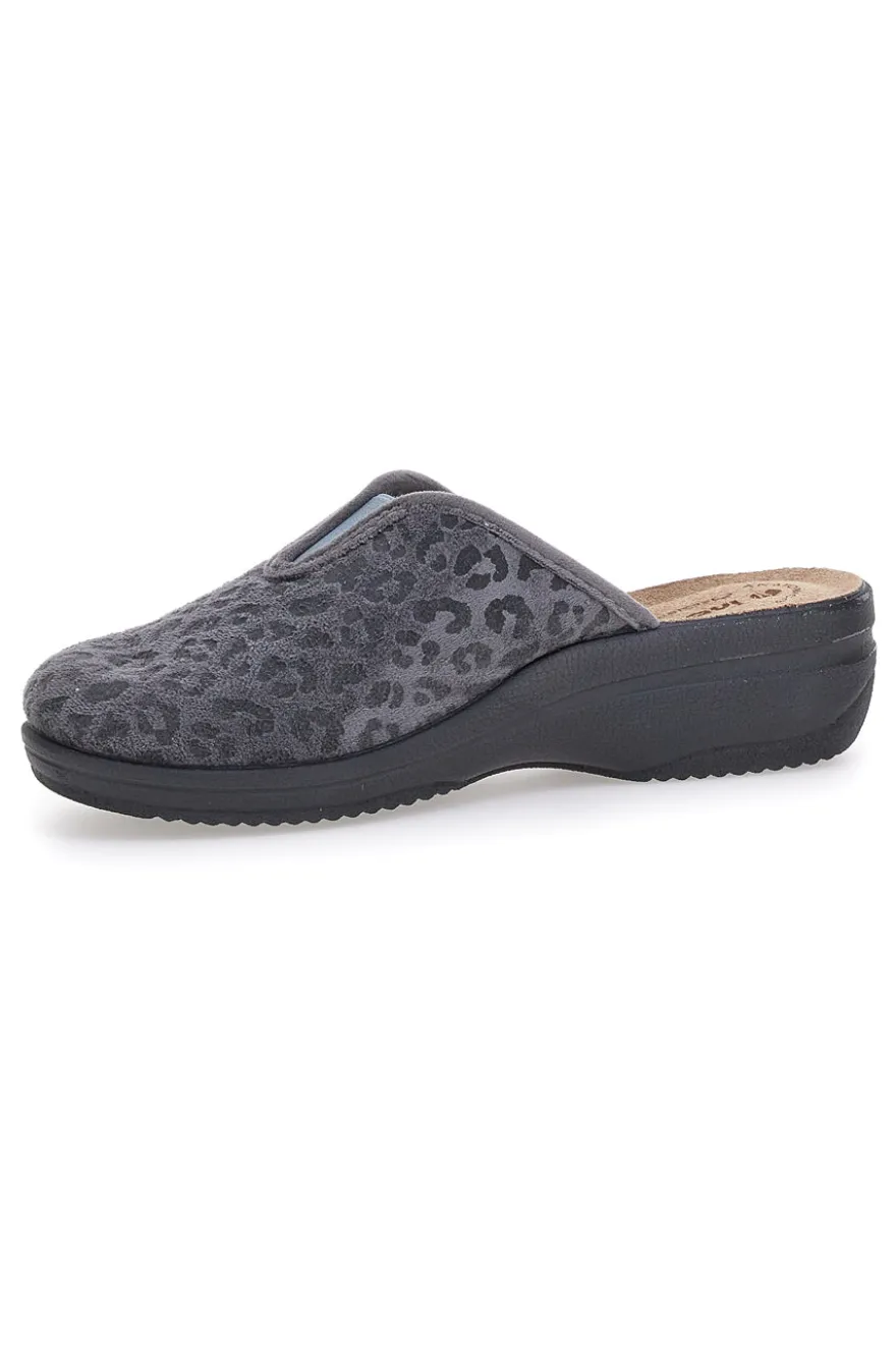 Pantofole grigie motivo animalier con sottopiede in pelle Inblu 16L
