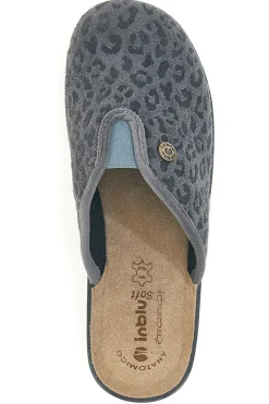 Pantofole grigie motivo animalier con sottopiede in pelle Inblu 16L