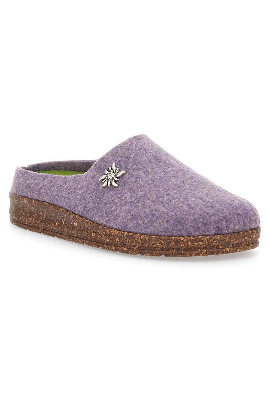 Pantofole Lilla in Feltro con Fiore in Metallo e Plantare Estraibile Pittarello Stella Del Nord Bio6