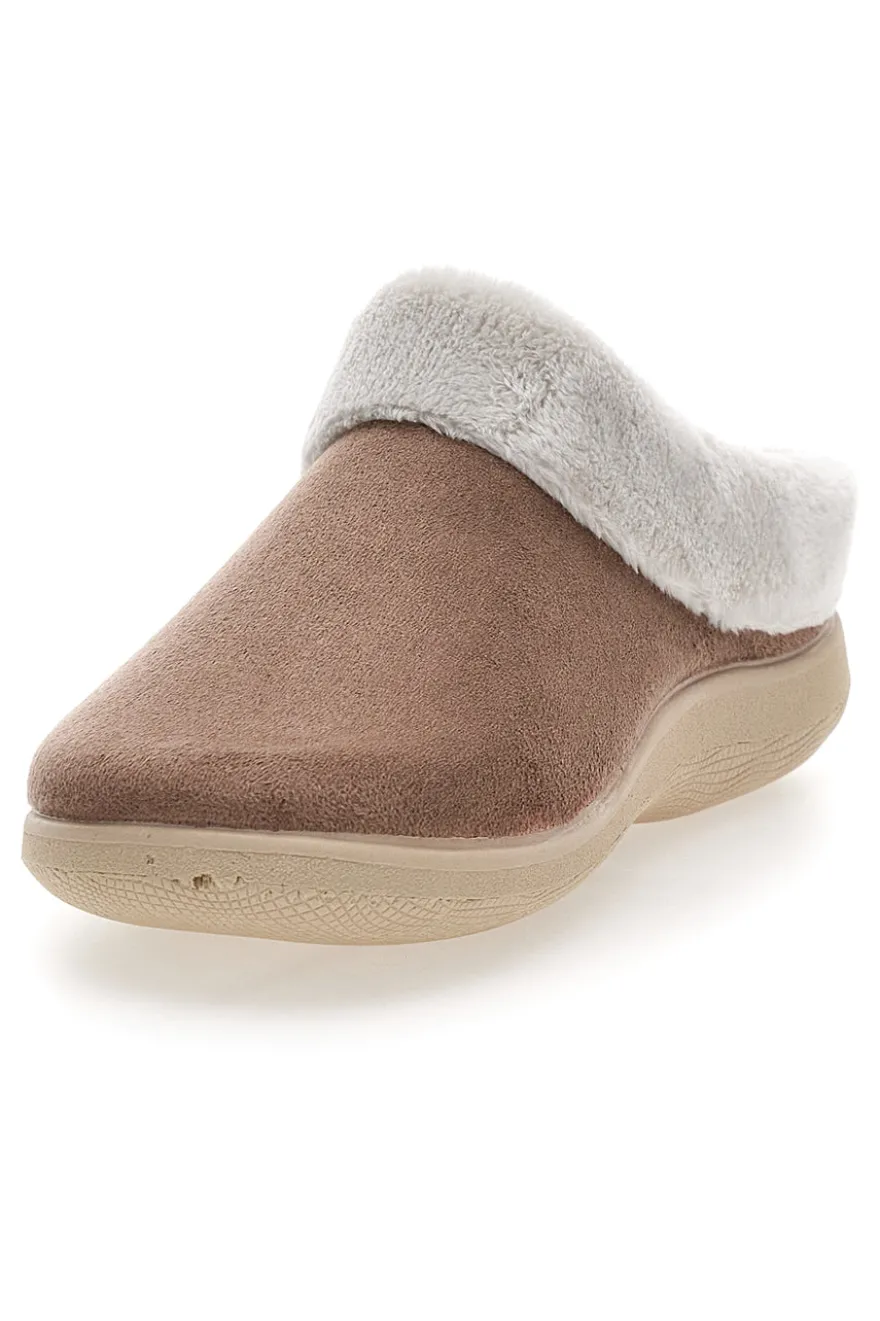 Pantofole marroni con bordo in pelo Dorea SE350