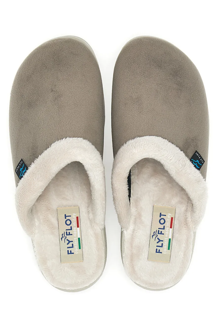 Pantofole marroni con bordo in pelo e suola comfort Fly Flot 90510X20PM