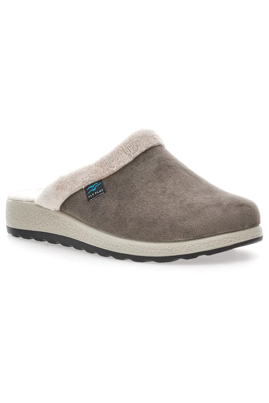 Pantofole marroni con bordo in pelo e suola comfort Fly Flot 90510X20PM