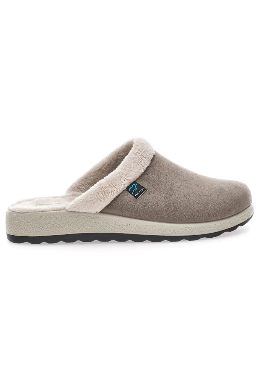 Pantofole marroni con bordo in pelo e suola comfort Fly Flot 90510X20PM
