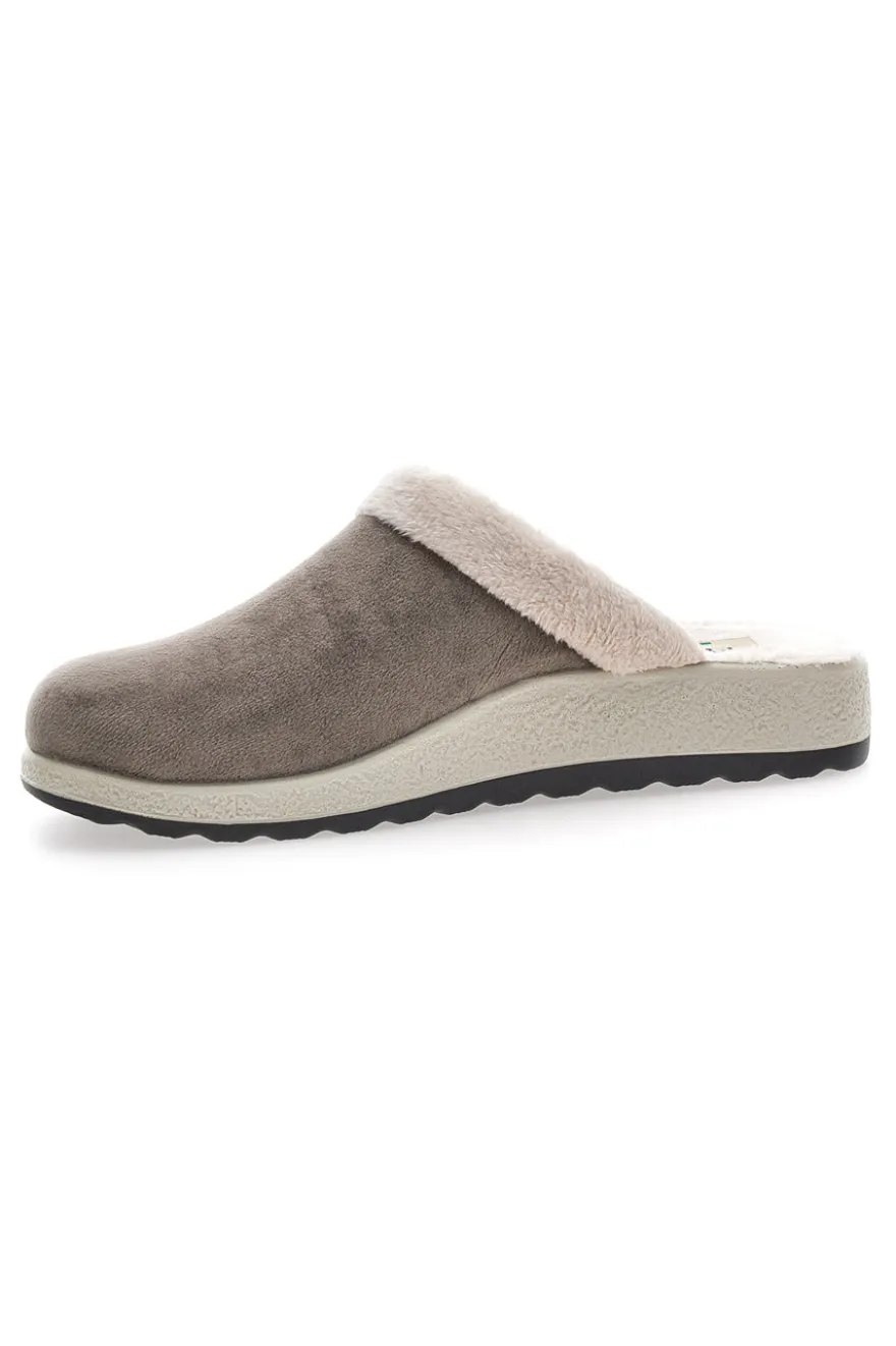 Pantofole marroni con bordo in pelo e suola comfort Fly Flot 90510X20PM