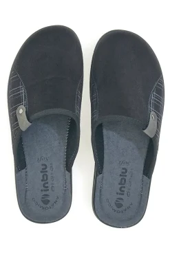 Pantofole nere con inserti a quadri e plantare anatomico Inblu 17 DG