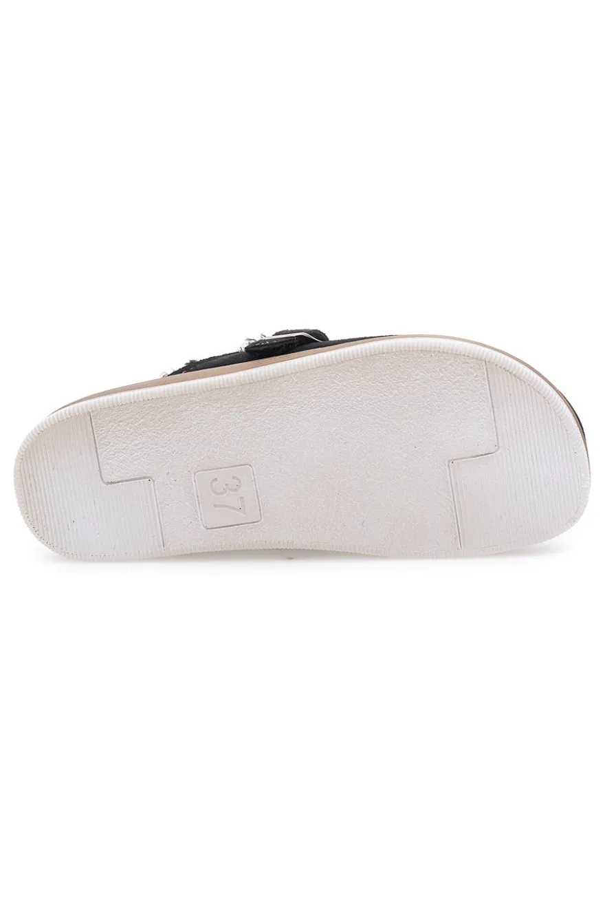Pantofole nere con pelo interno e suola bianca INBLU 20 ct