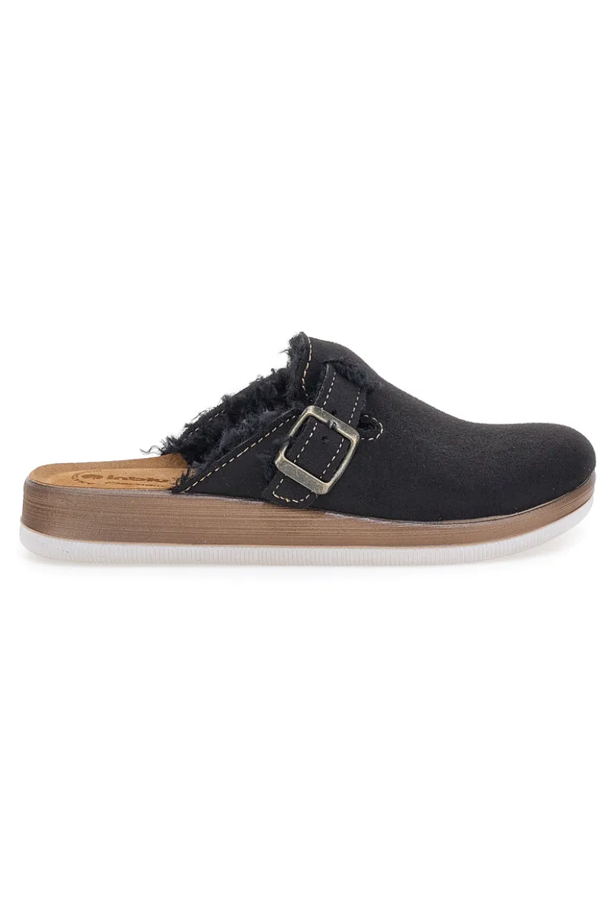 Pantofole nere con pelo interno e suola bianca INBLU 20 ct