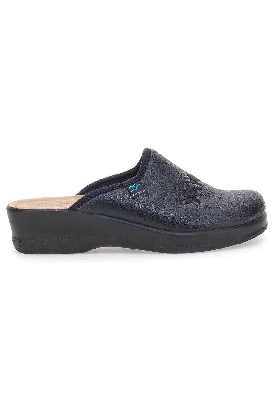 Pantofole nere con ricamo floreale e plantare forato Fly Flot 90630Q512B