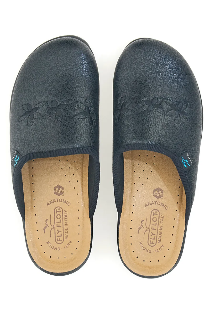Pantofole nere con ricamo floreale e plantare forato Fly Flot 90630Q512B
