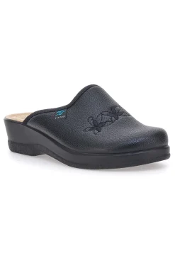 Pantofole nere con ricamo floreale e plantare forato Fly Flot 90630Q512B