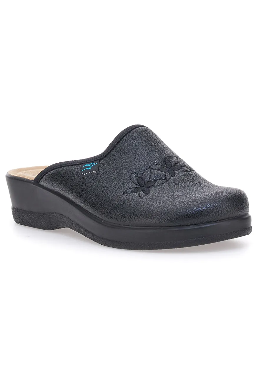 Pantofole nere con ricamo floreale e plantare forato Fly Flot 90630Q512B