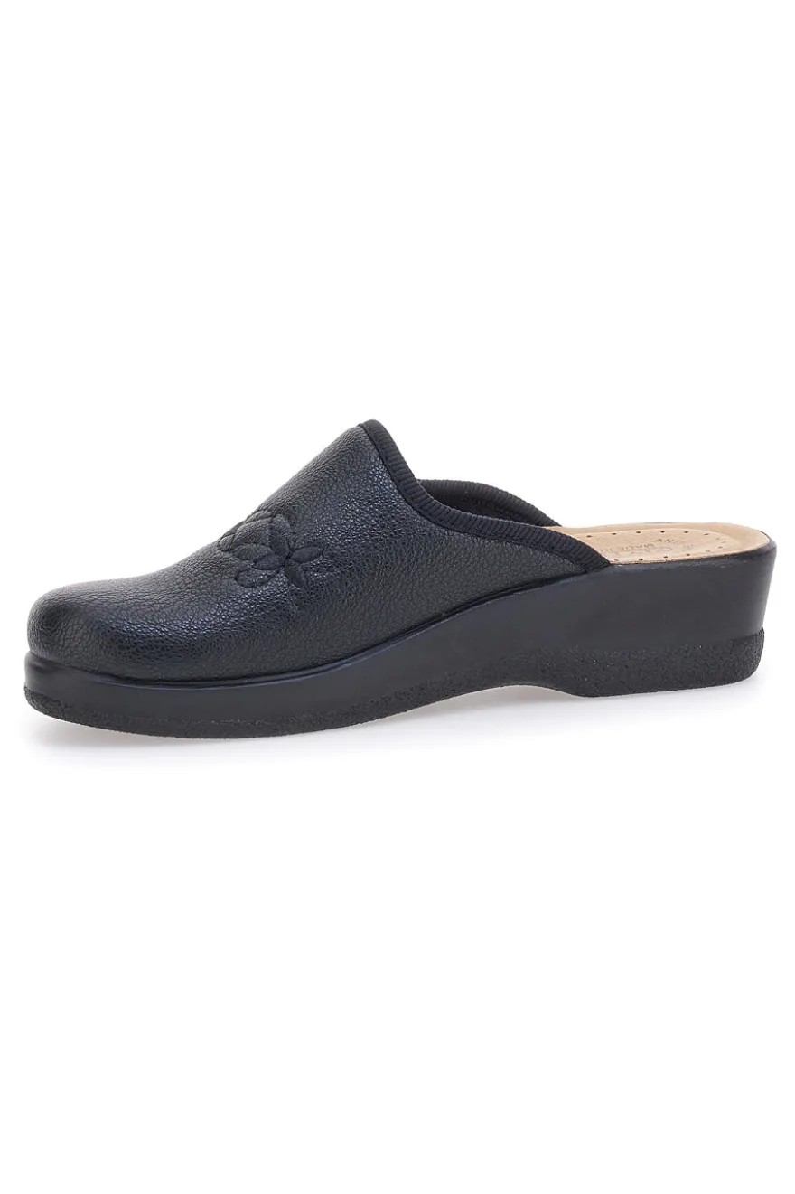 Pantofole nere con ricamo floreale e plantare forato Fly Flot 90630Q512B