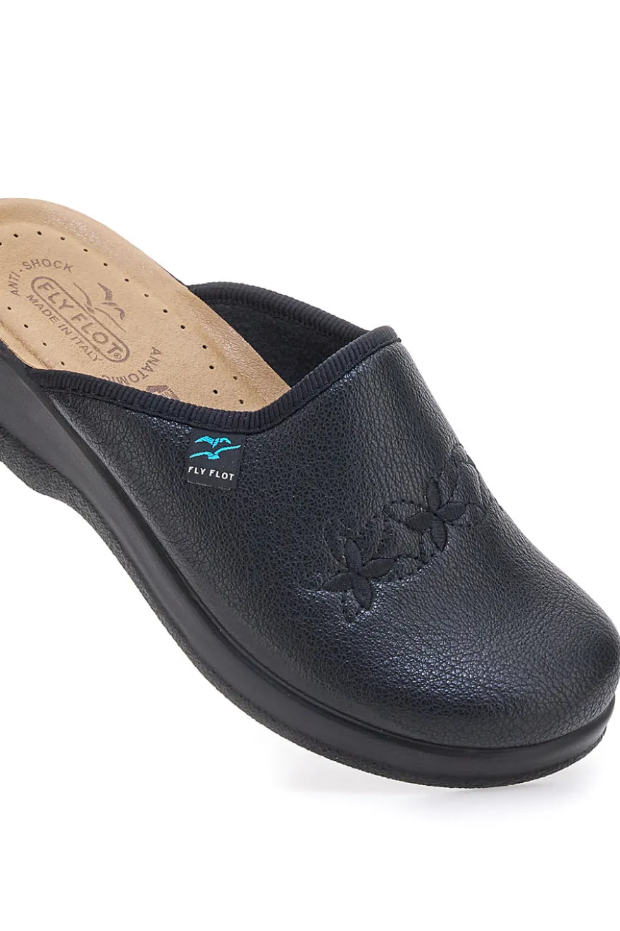 Pantofole nere con ricamo floreale e plantare forato Fly Flot 90630Q512B